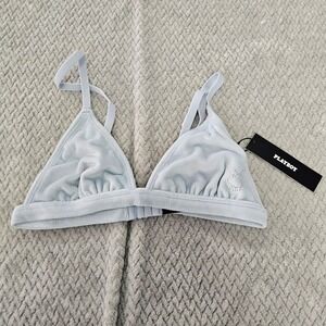 Playboy Triangle Bralette Arctic Ice Blue Rhinestone Logo Women's Size XS NWT